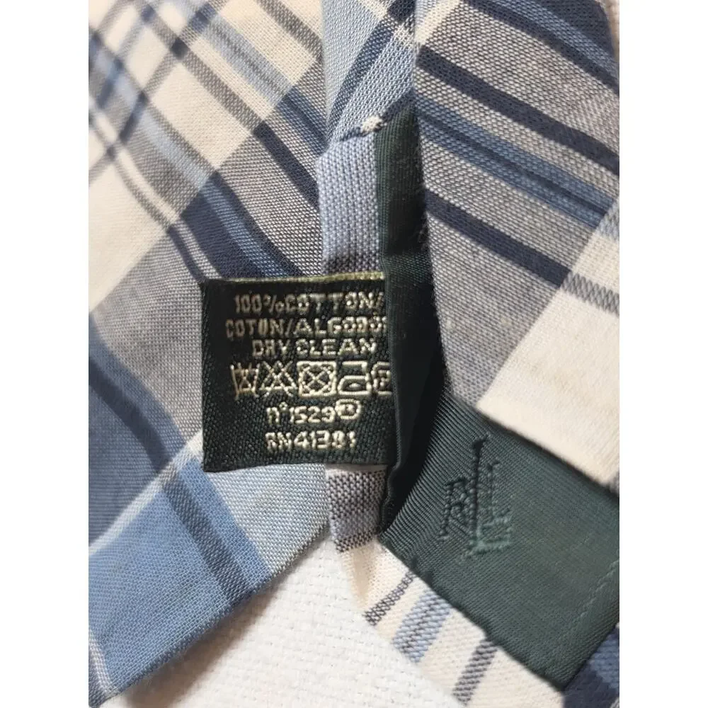 Lauren Ralph Lauren Men’s Tie One Size Blue Gray White Plaid 100% Cotton